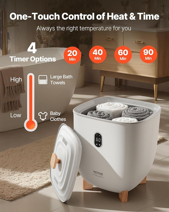 VEVOR Towel Warmers for Bathroom, 25 L Towel Warmer Bucket with Auto Shut Off for Spa Fits up to 5 Oversized Towels, Blankets, Clothes, Bathrobes, PJ's and More, Gray