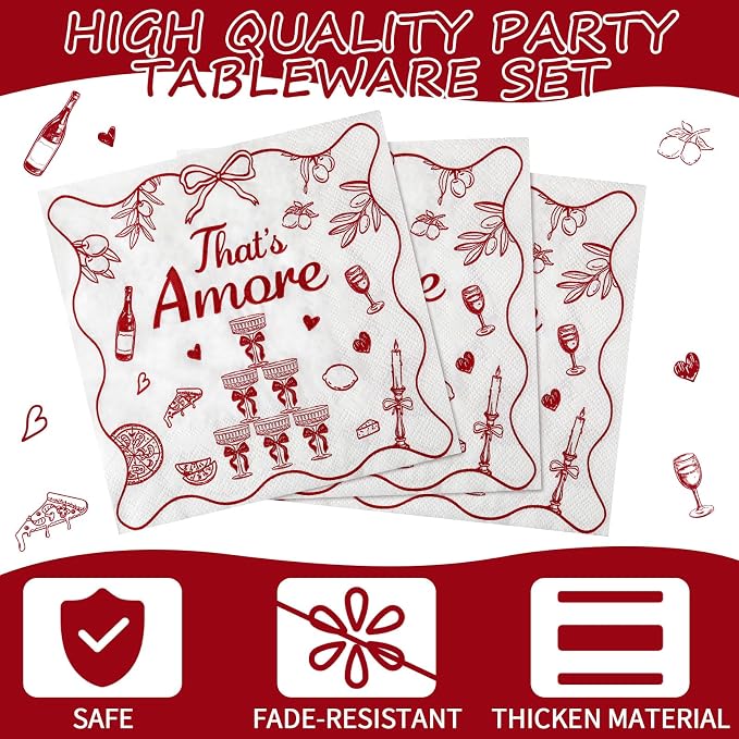 Zhehao 200 Pcs That's Amore Party Decorations, Bridal Shower Plates Napkins Sets Bridal Shower Decoration Wedding Decorations Wedding Paper Plates Engagement Bachelorette Supplies, Serve 50