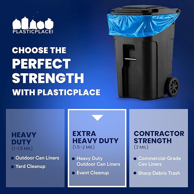 Plasticplace 95 Gallon Recycling Trash Bags, 61"W x 68"H, 1.5 Mil, Blue, 25 Count (Pack of 1)