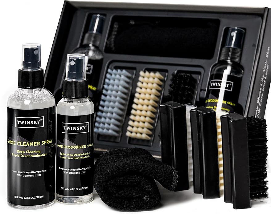 6-in-1 Shoe Cleaning Set,Compatible with Birkenstock, with Plant-Based Foam, Deodorizing Spray, 3 Brushes & Microfiber Towel, for Sneaker, Leather, Nubuck, Boot, Suede, Athletic Shoes,etc