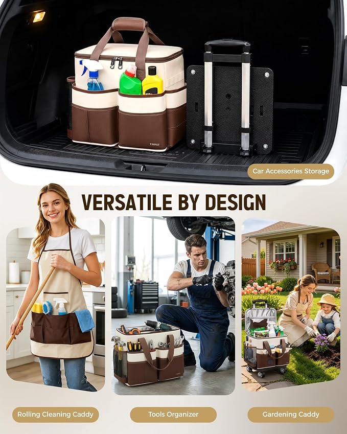Ytonet Large Cleaning Caddy with 4 Spinner Wheels, Wearable Rolling Cleaning Caddy Bag with Cleaning Apron, Detachable Trolley Portable Cleaning Supplies Organizer Cart for Housekeepers, Car, Tool