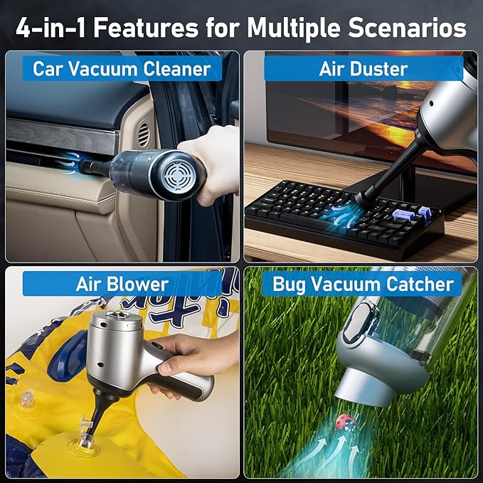 COLORCORAL 4-in-1 Car Vacuum Handheld 16000Pa Brushless Motor Car Vacuum with Cleaning Gel for PC, Tablet, Phone,Car