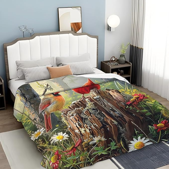 Tijuboni Cardinal Bird Throw Blanket Cardinal Gifts for Girls Boys Women Men Kids Adults Soft Flannel Fleece Blanket for Couch Sofa Bed Home Decor 60"x80"