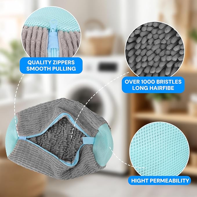 4 Pack Shoe Washing Machine Bags for Washer & Dryer, Reusable Chenille Laundry Shoe Bags with Zipper, Sneaker Wash Bag for Washing Machine, Protective Shoe Laundry Bags for All Shoe Types