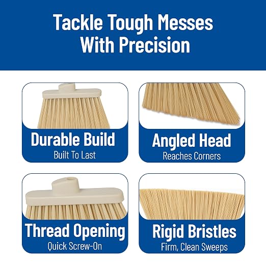 SPARTA Plastic Broom Head, Angled, Un-Flagged for Large Debris Indoor, Outdoor, Home, Restaurant, Lobby, Office, 12 Inches, Tan