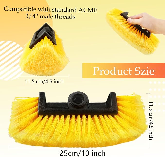 3 Pcs Car Wash Brush Head with Soft Bristles Flow Thru Car Cleaning Brush Yellow Car Wash Brush for Car Auto Truck RV Boat Camper Washing Home Auto Repair Shop