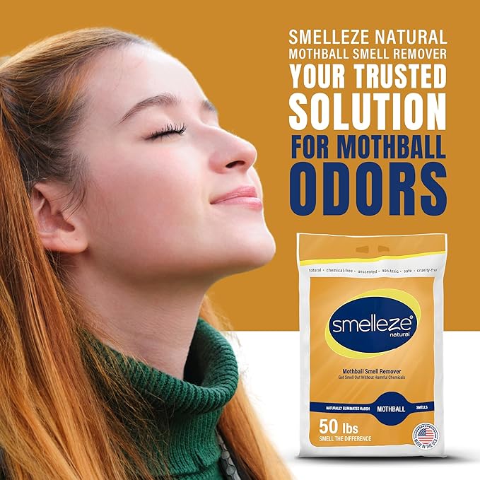 SMELLEZE Natural Mothball Smell Remover Deodorizer: 50 lb. Granules Gets Mothball Fumes & Odor Out