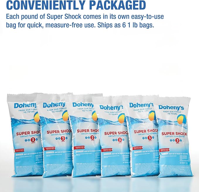 Doheny's Super Pool Shock | Pro-Grade Chlorine Shock, Quick-Dissolving, Fast-Acting 68% Cal-Hypo Granular Pool Shock | 6 x 1lb Bags, Proudly Made in the USA