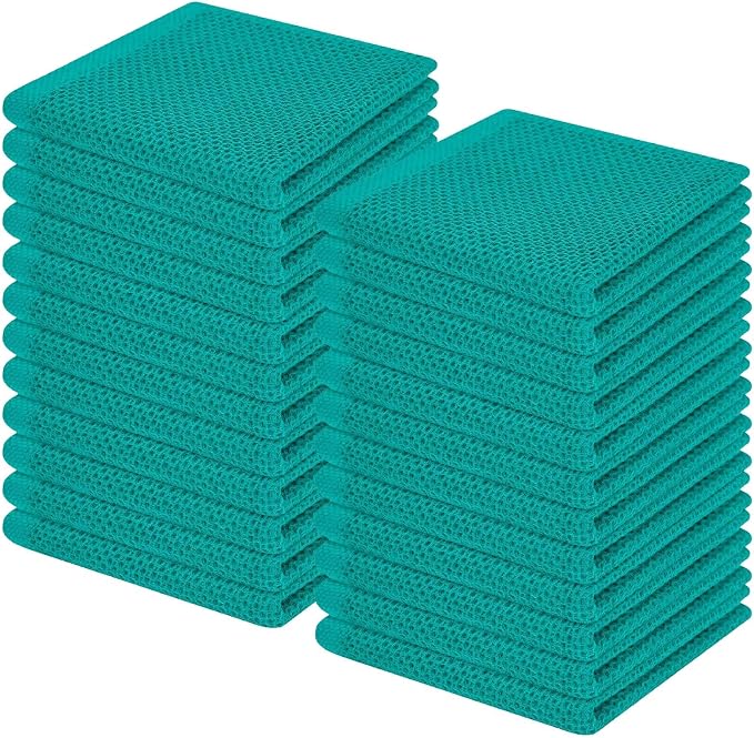 Homaxy 100% Cotton Waffle Weave Kitchen Dish Cloths, Ultra Soft Absorbent Quick Drying Dish Towels, 12 x 12 Inches, 24-Pack, Teal