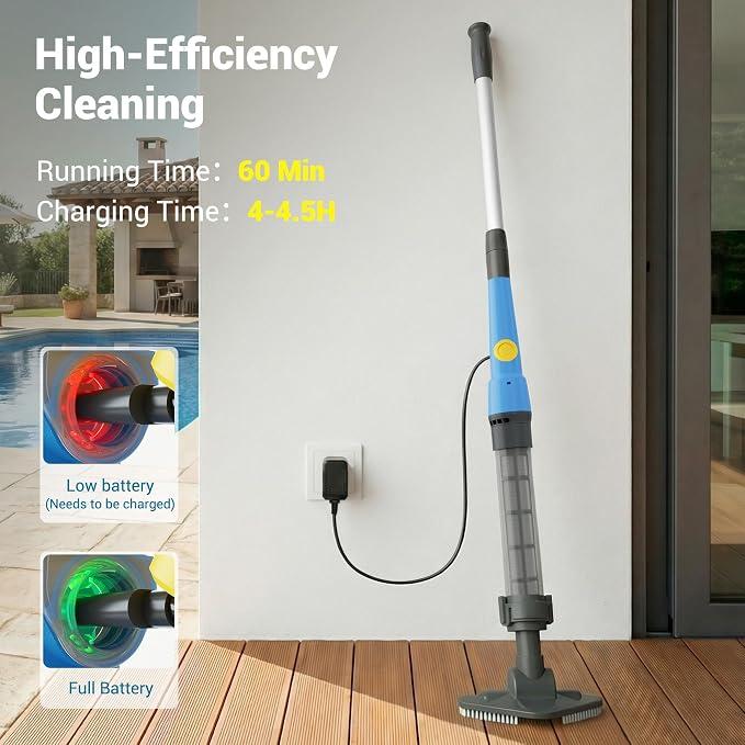 Hot Tub Vacuum - Cordless Pool Vacuum for Above Ground Pool Rechargeable Stick for Fast Sand & Debris Removal in All Pool Types, Spas & Hot Tubs (Blue)