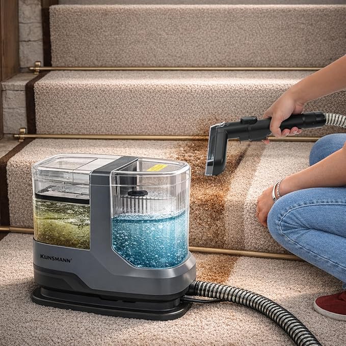 Couch & Upholstery Cleaner Machine, Portable Carpet Shampooer Machine with 17KPa Powerful Suction, Dual Brush Heads for Deep Cleaning Car Seat, Rug, Furniture, Stairs, Sofa, Spot & Pet Mess, Black