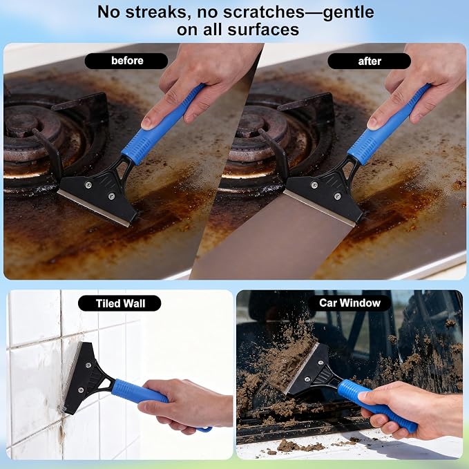 2-Pack Heavy Duty Stiff Bristle Broom, 48.8" Window Squeegee Kit: Indoor Outdoor Push Broom with Stainless Steel Handle, Extendable Iron Pole for Snow, Garage, Pet Hair, Glass, Patio Cleaning