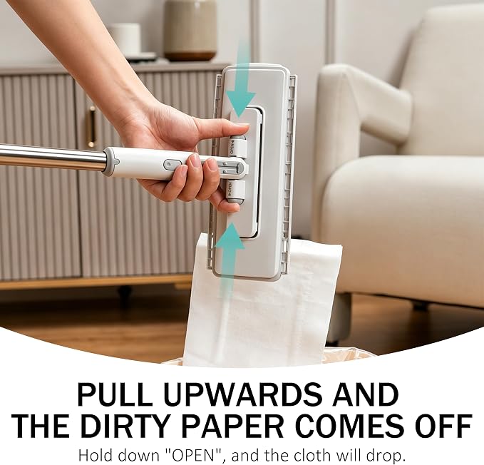 10.2x4.1x49.2 Hands Free Multipurpose Flat Mop, Zero Touch Snap Grip Mop, Auto Clamp & One-Click Release, Long Handle to Save Your Back, 360° Rotation Head, Dry Wet Use, Fits Any Cloth (Set A)