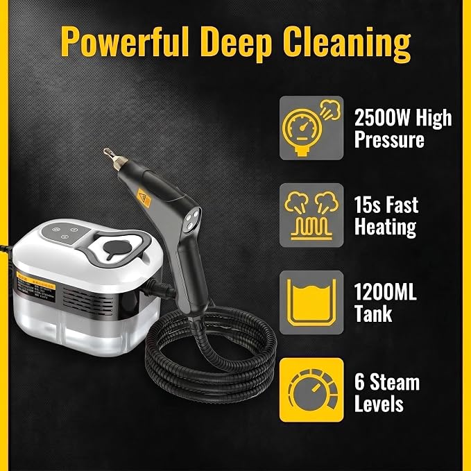 2500w Handheld High-Temperature Pressurized Steam Cleaner, 6 Adjustable Steam Levels, Professional High-Pressure 1800ml Rapid-Heating Steam Cleaner for Cleaning Kitchen Range Hoods, Air Conditioners