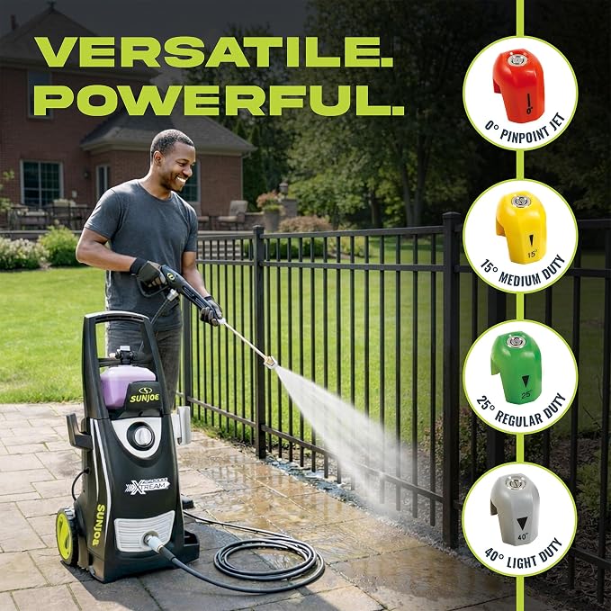 Sun Joe SPX3000-XT1 XTREAM 2,500 PSI Pressure Washer with 14.9A Motor, Includes 4 Quick-Connect Nozzles, High-Pressure Hose, Garden Hose Adapter, and 35-Foot Power Cord