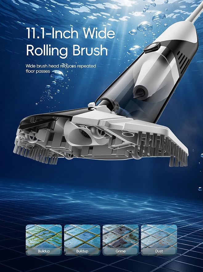 Cordless Pool Vacuum for Above Ground & Inground Pools, Handheld Swimming Pool Vacuum with Curve-Adaptive Vacuum Head, Removes Sand, Leaves & Debris, 18.5 GPM High-Flow Suction, 1-Hour Cleaning