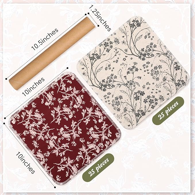 Redbaker 50 Pcs Reusable Paper Towels Paperless Reusable Cotton Cloths Toilet Absorbent Washable Paper Towels with Roll Kitchen Dishcloth for Kitchen Paperless Dishcloths(Branches)