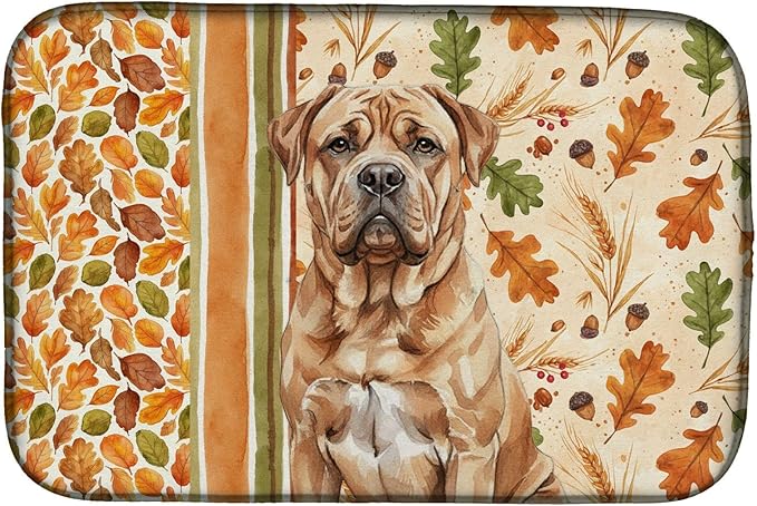 Caroline's Treasures Dogue de Bordeaux Heirloom Fall Dish Drying Mat Absorbent Dish Drying Mat Pad for Kitchen Counter Dish Drainer Mat for Countertop, 14 x 21", Multicolor