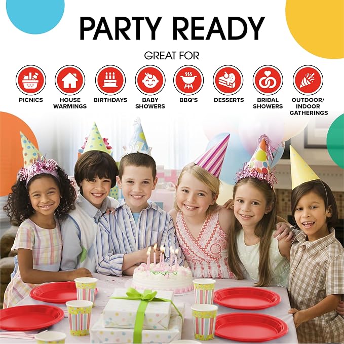 Exquisite Party Solids Red Plastic Plates For Party Supplies 7" Red Disposable Plates Heavy Duty 50 Pcs Plastic Dinnerware Sets Heavy Duty 350 GSM Disposable Dinnerware Set