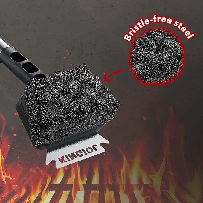 Grill Brush for Outdoor Grill - Steel Fiber Fabric Grill Cleaner Brush, BBQ Cleaning Brush with Durable Scraper for Cast Iron or Stainless-Steel Grates (Grill Brush Steel Fiber)