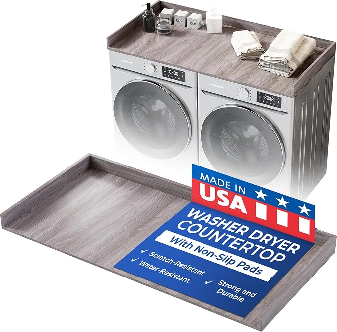 OfficeSimpli Washer Dryer Countertop, Made in USA, Non-Slip Pads, Laundry Room Wood Topper, Washer Dryer Cover for Top, Laundry Countertop, Laminate Finish (Iconic Maple, Extra Large (30" x 58"))
