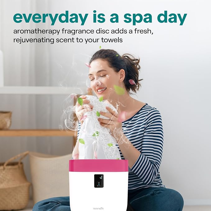 SereneLife Counter Towel Warmer Bucket - with Customized Fragrance for Spa and Bathroom, Luxury Heater, Auto Shut Off, Fits 1 Large Blanket, Bathrobe, PJs (Pink)