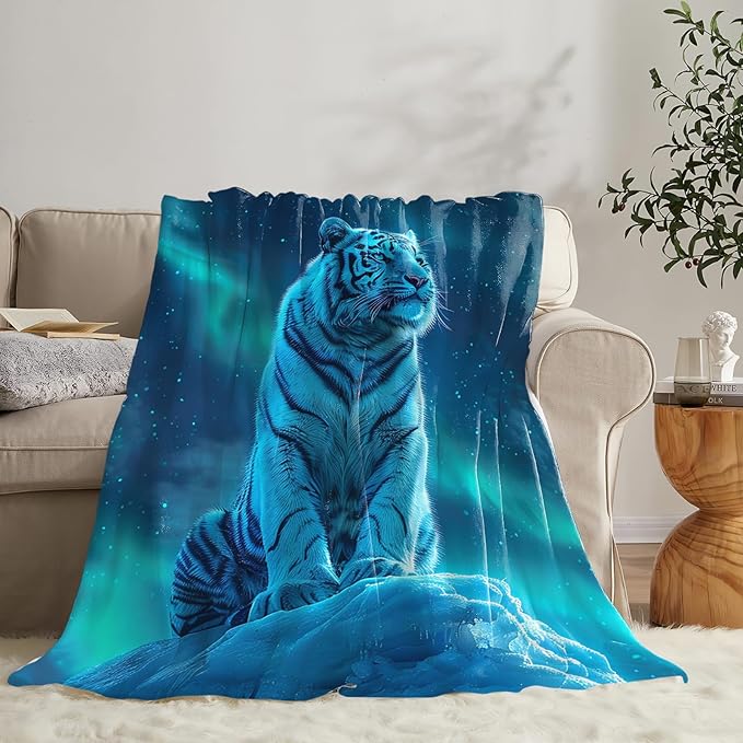 Tijuboni White Tiger Throw Blanket Tiger Gifts for Girls Boys Women Men Kids Adults Soft Flannel Fleece Blanket for Couch Sofa Bed Home Decor 50"x60"