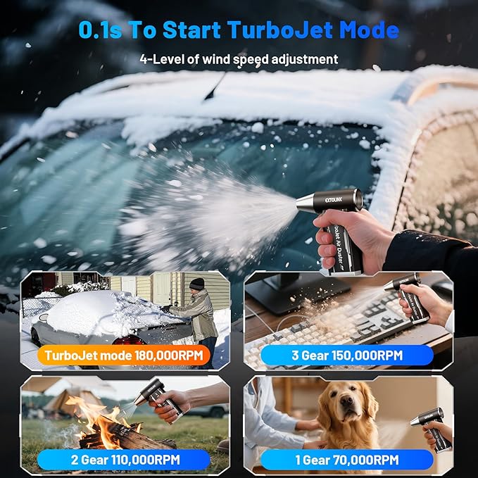 L8 Compressed Air Duster 180,000 RPM 4-Speed Electric with TurboJet Mode, 8000mAh Battery & Cleaning Kit, for Desktop, PC, Keyboard, Laptop, Car, Home