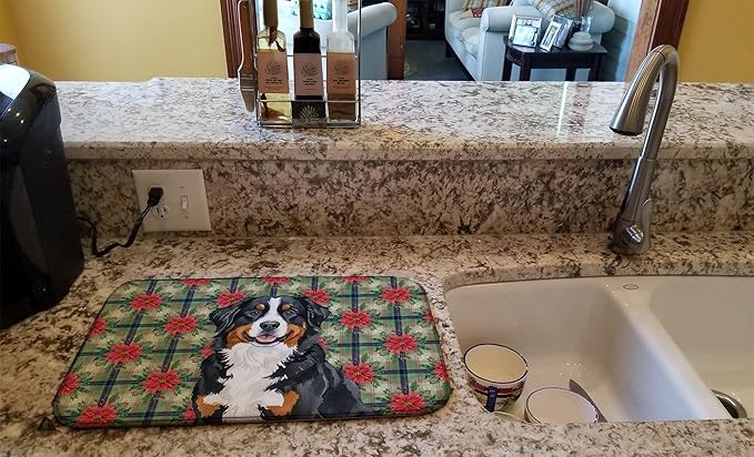 Caroline's Treasures Bernese Mountain Dog Christmas PoinsettIas Dish Drying Mat Absorbent Dish Drying Mat Pad for Kitchen Counter Dish Drainer Mat for Countertop, 14 x 21", Multicolor