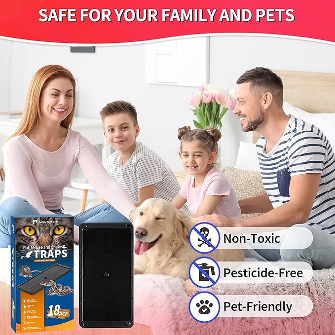 LULUCATCH Mouse Traps, 18 Pack Large Glue Traps Mouse Traps Indoor for Home, Pre-Baited Non-Toxic Bulk Glue Boards for Mice, Snakes, Rat, Lizard, Cockroach & Spiders, Pet Safe, Easy to Use