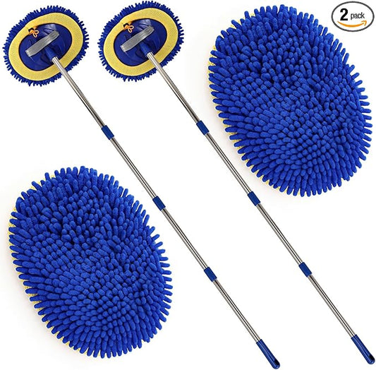 2 Pack 360° Spin Mop with 2 Microfiber Mop Refills, Extendable 63" Stainless Steel Handle for Easy Floor, Ceiling, Wall & Window Cleaning, Household Mops(Blue)