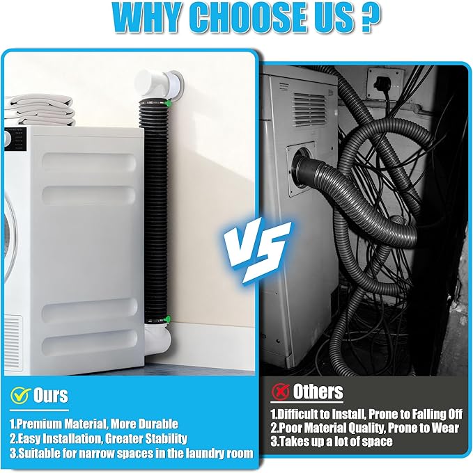 Upgrade Dryer Vent Hose for Tight Space, Dryer Vent Hose Kit, 90 Degree Dryer Vent Elbow with Dual Silicone Seal Connector, High Sealability, Dryer Vent Vacuum Hose Attachment