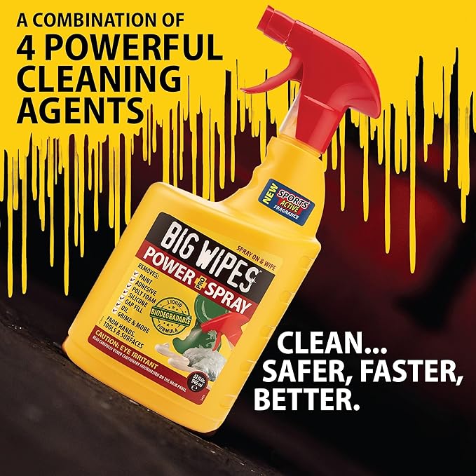 BIG WIPES Power Spray Heavy Duty Cleaning Solution for Tough Grime, Garage, Shop, and Professional Jobsite Use - 32 Ounces (1 Pack)