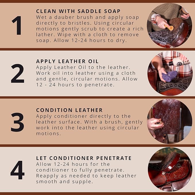 Rhino Wax - Horse Tack Kit - Includes: Saddle Soap for Leather & Conditioner - Leather Oil - Brushes - Cloth. Horse Supplies for Saddles, Bridles, Boots, Reins - Proudly Made in the USA (Not China)