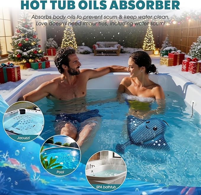 Ray Hot Tub Scum Absorber - Reusable Stingray Floating Spa Sponge & Oil Remover with Optional Tether - Washable Devilfish Oil Absorbing Sponge for Jacuzzi, Pool, and Bath (Manta Ray 1 Pack)