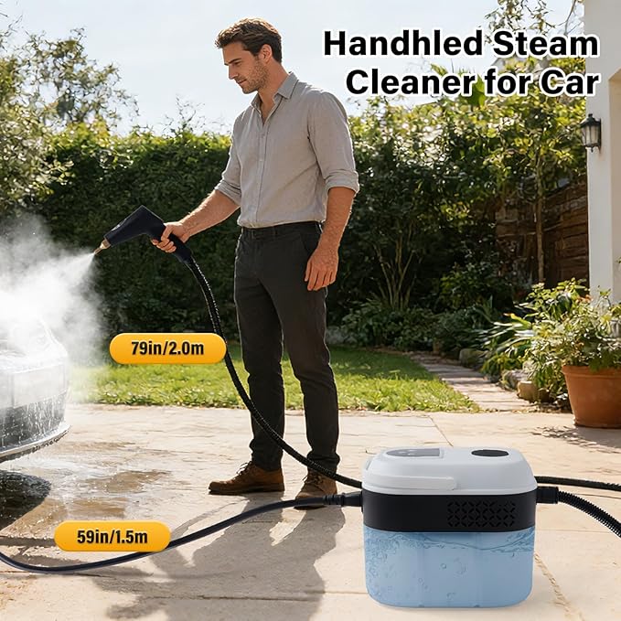 Lamberia Steam Cleaner with 16pcs Accessories, 2500W 1700ml 1.8 Quarts Tank, 6-Level Adjustable Portable Handheld Pressurized Steamer, 15s Heat-Up Steam Cleaner for Home, Car, Kitchen(White, US Plug)