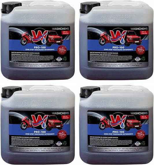Wash Chems Pro 100 Touchless One Step Car Wash Detergent Soap Concentrate (1 Gal, 128 oz) No Brushing (Heavy-Duty) Commercial Grade Professional Cleaner Great for Trucks & Tractors (4, 1 gallon)