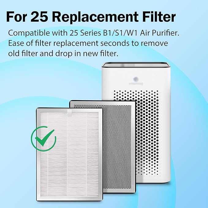 MA-25 Replacement Filter Compatible with MA-25 Air Purifier S1/W1/B1, 3-in-1 Filtration System of MA25, H13 True HEPA and Activated Carbon Filter, 2 Pack