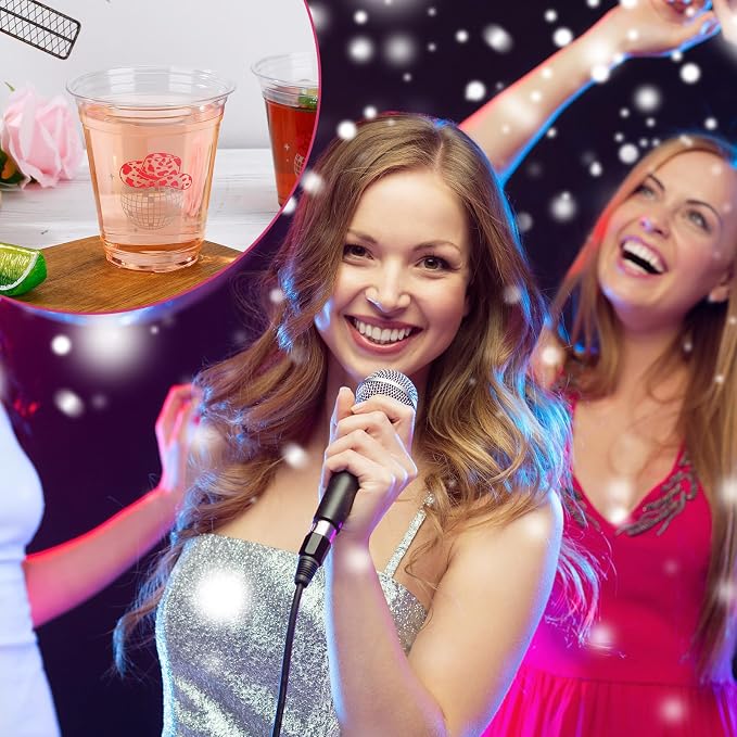 Sliner 100 Pcs Black and Pink Disco Cowgirl Plastic Cups Bachelorette Party Decorations 12 oz Disposable Clear Disco Ball Cups for Bachelorette Birthday Wedding 70s 80s 90s Party