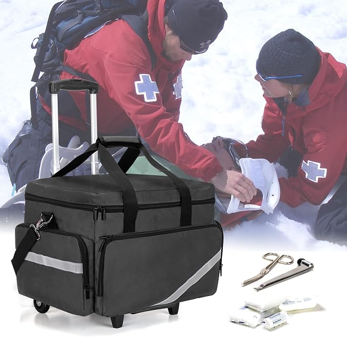 Trunab Rolling Medical Bag with Detachable Trolley, Nurse Rolling Bag with Removable Dividers 15.6” Laptop Sleeve, First Aid Responder Bag Empty for Home Health Nurses, Doctors, EMT, EMS