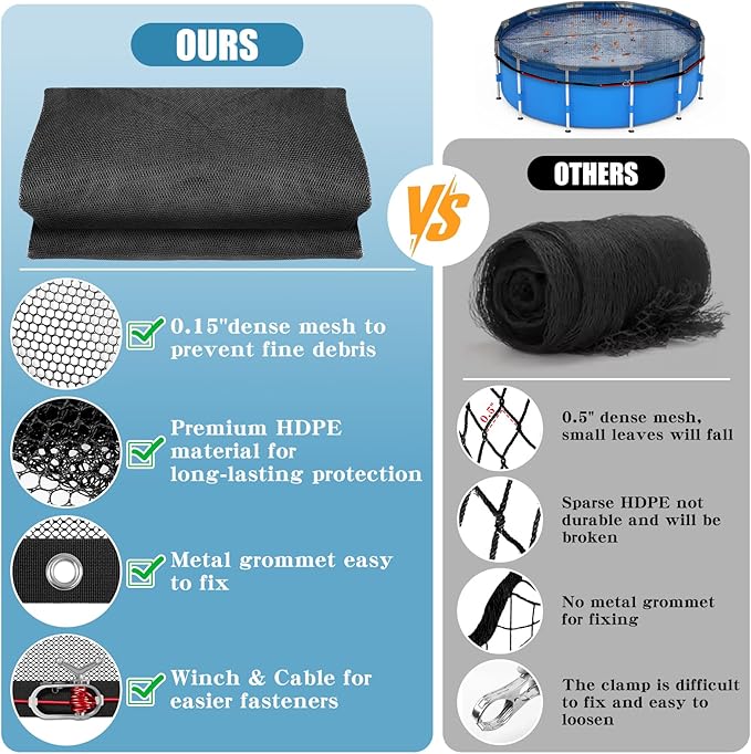 21 FT Pool Leaf Net Cover for Above Ground Pools, Ultra-Fine 0.15’’ Mesh Pool Cover with Winch & Cable, Pool Leaf Cover Prevents Leaves and Debris from Entering Pool
