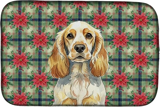 Caroline's Treasures Lemon Roan English Cocker Spaniel Christmas PoinsettIas Dish Drying Mat Absorbent Dish Drying Mat Pad for Kitchen Counter Dish Drainer Mat for Countertop, 14 x 21", Multicolor