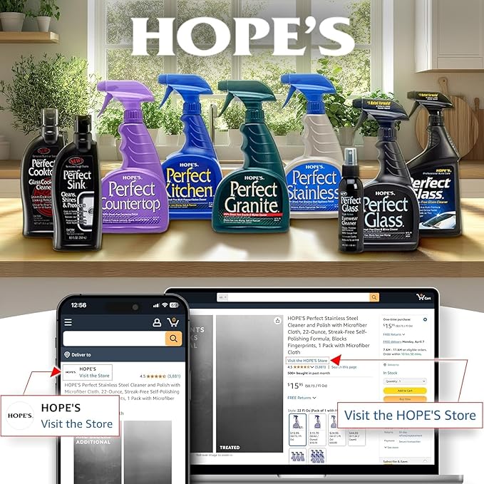 HOPE'S Perfect Granite & Marble Countertop Cleaner, Stain Remover and Polish, Streak-Free, Ammonia-Free, 22 Ounce, Pack of 2
