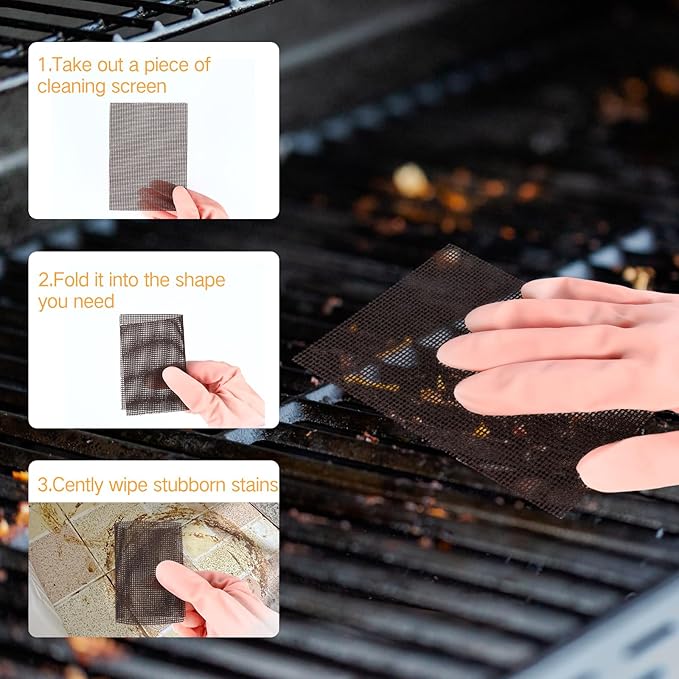 Reallnaive 200 Pack Griddle 4x5.5'' Screen Grill Cleaning Screens Pre-treated Abrasive Mesh Pads for Flat Top Stainless Steel Griddle Cleaning Accessories Bundle