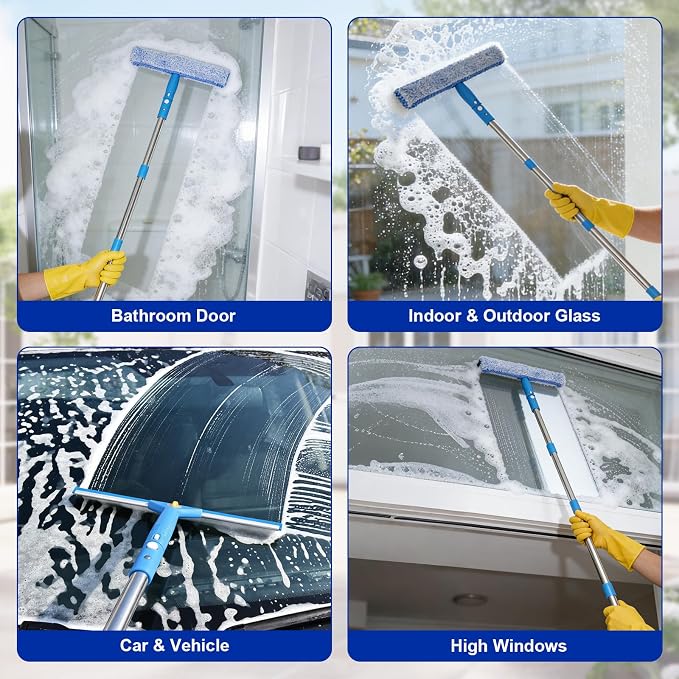Professional Window Cleaning Kit, Window Washing Kit with 3 Gallon Bucket, 14-Inch Squeegee & 15-Inch Scrubber, 76-Inch Extendable Pole, Window Cleaning Equipment for Home & Commercial (76 inch)