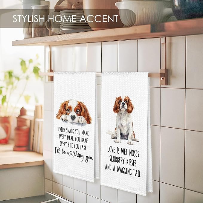 Cavalier King Charles Spaniel Kitchen Towel Gifts for Dog Lovers Decorative Set of 2, Dog Dish Towels Dishcloths Tea Towels, Cocker Spaniel Microfiber Hand Towel for Kitchen Bathroom Decor 16x24