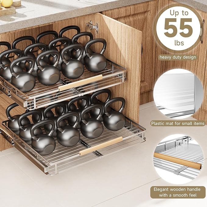 2 Pack Expandable Pull Out Cabinet Organizer，Side Mounting 11.8~18"x17.3"Cabinet Pull Out Shelves, Expandable Slide Out Spice Rack for Cabinet for Kitchen Bathroom Office