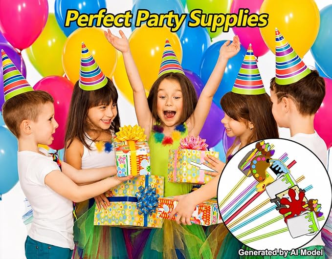 24pcs Art Painting Character Cocktail Drink Straws and Brushes Pad Paint Birthday Party Supplies Decorations, Welcome Back to School Art Painting Party Favors with 2 Cleaning Brushes 6 Colors Straws