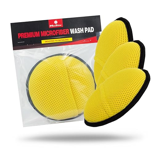 Maxshine Microfiber Waxing Applicator Pad with Finger Hold, Dia: 14cm, Yellow & Grey, 3 Pack