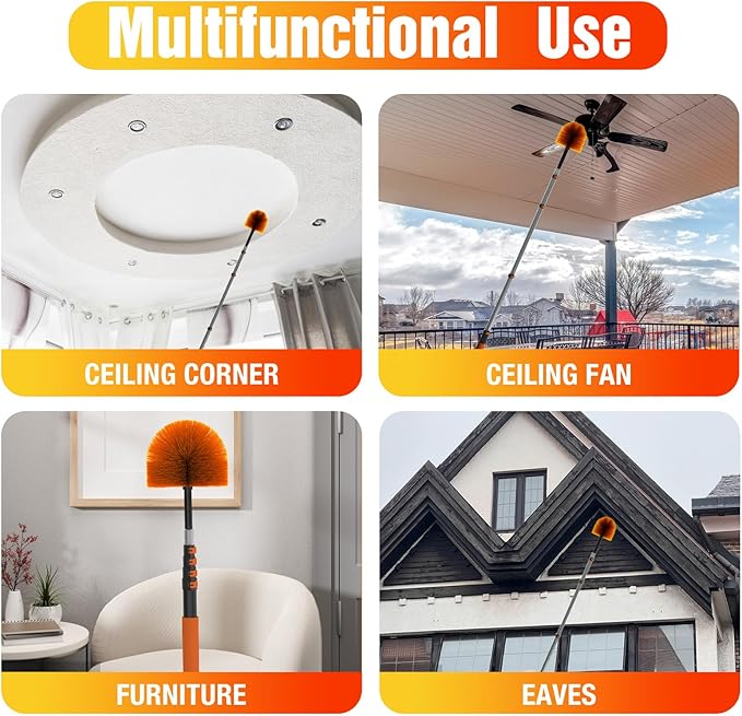 LAANPOLE 30FT Cobweb Duster with Extension Pole, Spider Web Brush for Cleaning Extendable, Professional Ceiling and Corner Dusters for Outdoor Indoor Use